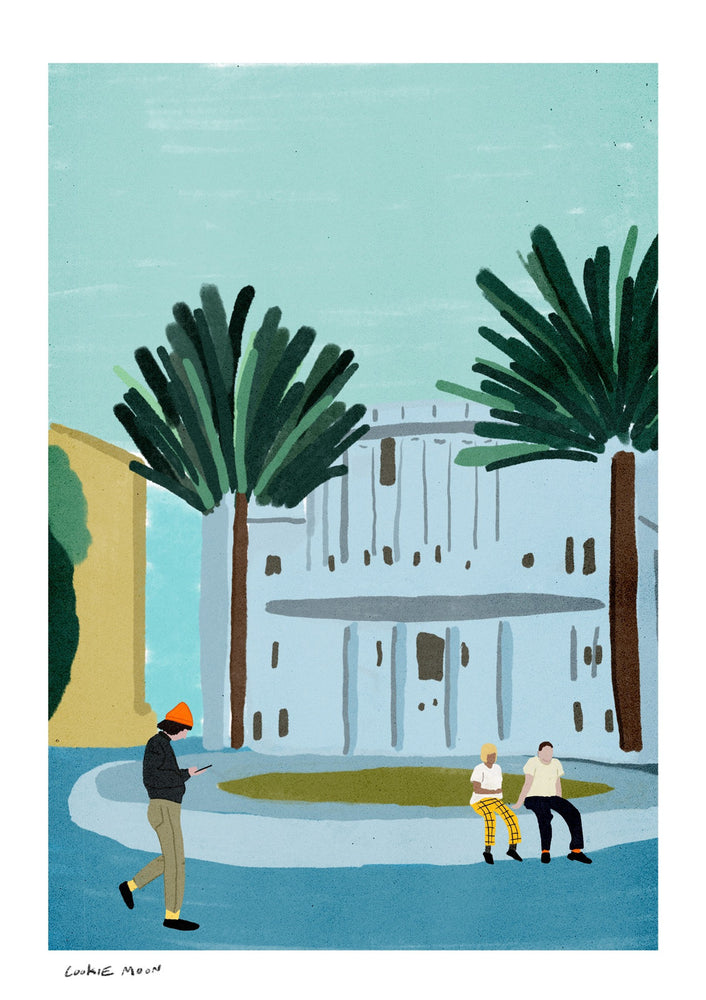 Bialik מאת קוקי מון — דקלים ואנשים בכיכר עירונית