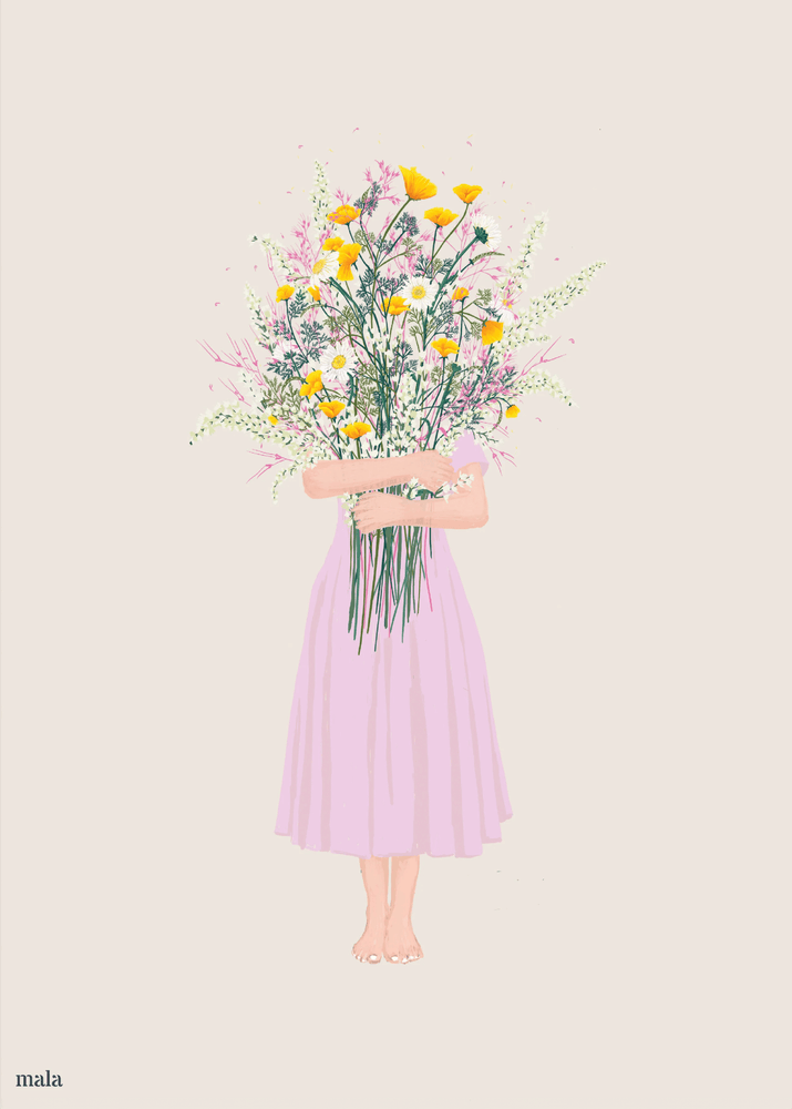 מחבקת זר בחצאית ורודה