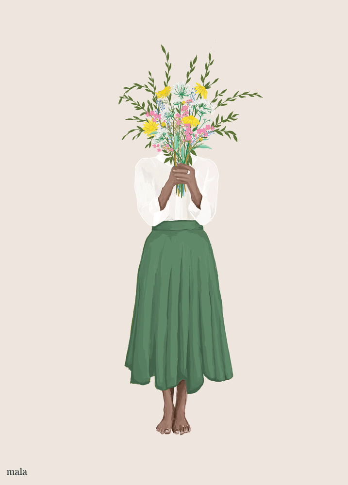 מחבקת זר בחצאית ירוקה