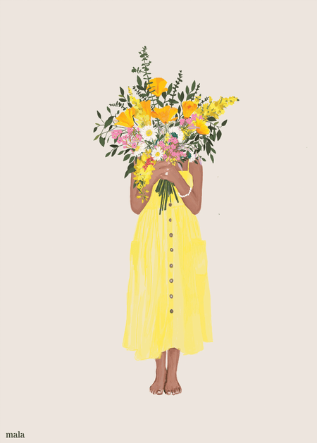 מחבקת זר בחצאית צהובה